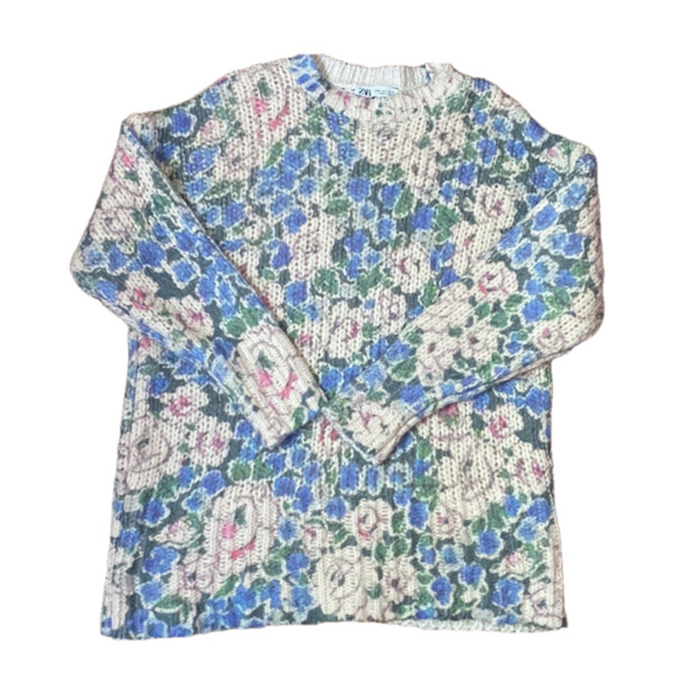 🌷 Zara 🌷 Wool Blend Floral Knit Long Tunic Sweater